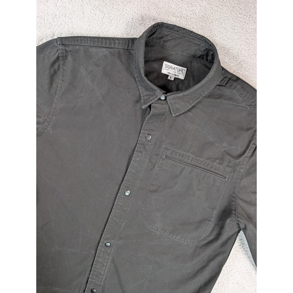 Signature Innovation Group Mens Black Cotton Canvas Snap Front Shirt Size L USA